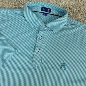 Stitch Mens Large Blue White Striped Performance Stretch Polo Short Sleeve